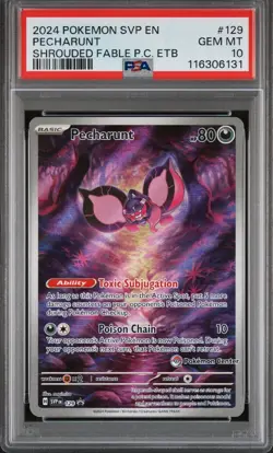 Pecharunt Stamped Promo #129 Shrouded Fable Pokemon Center ETB PSA 10 Gem Mint - Image 1