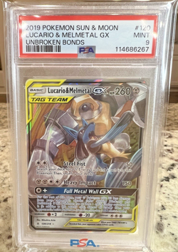 Pokemon Unbroken Bonds Lucario & Melmetal GX 120/214 Ultra Rare Holo Foil PSA 9 - Image 1