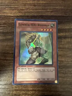 Yugioh Elemental HERO Woodsman LCGX-EN034 Super Rare 1st Ed LP - Image 1
