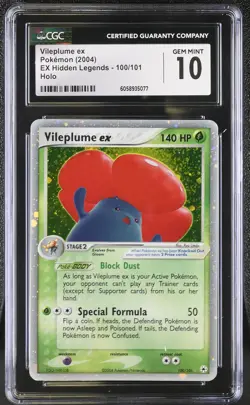 CGC 10 GEM MINT Vileplume ex EX Hidden Legends 100/101 Holo Pokemon Card psa - Image 1