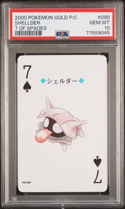2000 POKEMON GOLD VERSION PLAYING CARDS 7 OF SPADES #090 SHELLDER PSA 10 - Image 1
