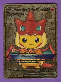Pikachu Tag Cosplay Mega Charizard Y RARE Gold Foil Pokemon # 002 - MINT - Image 1