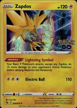 Zapdos Holo Rare Pokemon GO 029/078 NM - Image 1