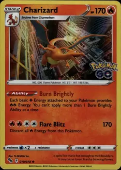 Charizard Holo Rare Pokemon GO 010/078 NM - Image 1