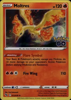 Moltres Holo Rare Pokemon GO 012/078 NM - Image 1