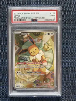 2025 POKEMON PRISMATIC EVOLUTIONS ELITE TRAINER BOX SVP EN-SV #173 EEVEE PSA 9 - Image 1