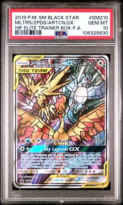 2019 Pokemon S & M Black Star Promo Moltres/Zapdos/Articuno GX PSA 10 Full Art - Image 1