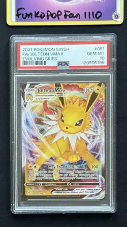 PSA 10 GEM MINT Jolteon VMAX 051/203 Full Art Holo Evolving Skies Pokemon TCG - Image 1