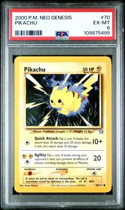 2000 Pokemon Neo Genesis Pikachu #70 PSA 6 - Image 1