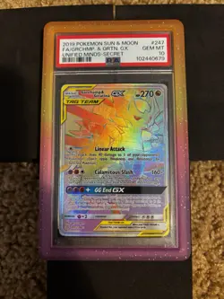 2019 Pokemon Card FA Giratina & Garchomp GX Unified Minds #247 GEM MT 10 - Image 1
