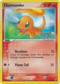 Moderately Played Charmander - 48/100 - Common - Reverse Holo Pokemon Crystal Gu - Image 1