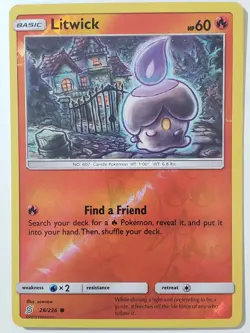 REVERSE HOLO Litwick 28/236 Unified Minds Pokemon Card - sowsow Art - Image 1