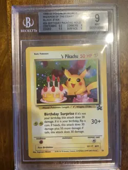 BGS 9 Birthday Pikachu Holo Black Star Promo 2000 Pokemon Card #24 SWIRL - Image 1