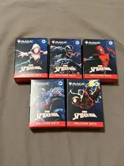 MTG Spiderman Welcome Deck Set Of 5 - SDCC 2025 Magic The Gathering IN HAND - Image 1