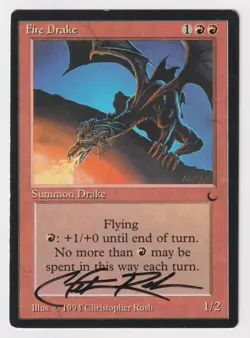 Signed Fire Drake MP The Dark Artist Christopher Rush 1994 MTG Magic Vintage! - Image 1