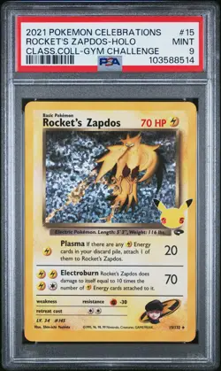 2021 POKEMON CELEBRATIONS CLASSIC COLL #15 ROCKET'S ZAPDOS-HOLO PSA 9 - Image 1