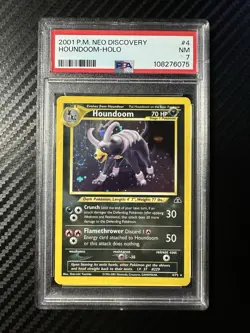 2001 Pokemon Neo Discovery Houndoom Holo 4/75 Unlimited PSA 7 NM SWIRL - Image 1