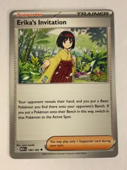 Pokemon TCG 151 Miscut Error Erika's Invitation 160/165 Near Mint - Image 1