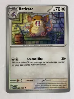 Pokemon TCG 151 Miscut Error Raticate 020/165 Near Mint - Image 1