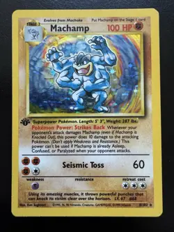 Pokemon TCG Base Set Machamp Holo Rare Card 8/102 1st Edition - MP - Image 1