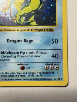 Gyarados First Edition Base Set Shadowless Holo Rare Pokemon Card 6/102 NM - Image 4