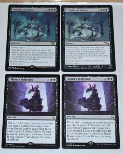 4x MTG Black Rare Sorcery Promise of Power & Liliana's Influence - Image 1