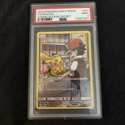 2019 POKEMON SUN & MOON COSMIC ECLIPSE SECRET #241 FULL ART/PIKACHU PSA 9 - Image 1