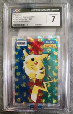 CGC 7 Pokemon Japanese Topsun Card Pikachu Holofoil #25 1995 Checkered Prism - Image 1
