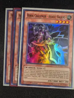 Yugioh - 3x Heroic Challenger - Assault Halberd WSUP-EN016 1st Super Rare NM - Image 1