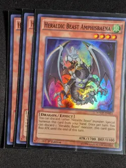 Yugioh - 3x Heraldic Beast Amphisbaena WSUP-EN003 1st Edition Super Rare NM - Image 1
