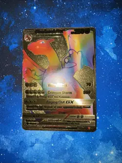Rainbow Charizard GX Gold Fan Pokemon Card HP250 150/147 W/soft & Hard Sleeve - Image 1