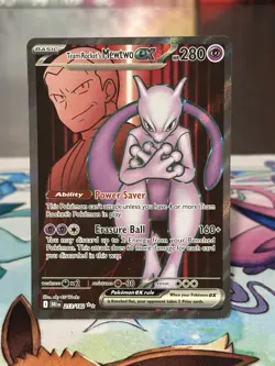 Pokemon TCG Destined Rivals Team Rockets Mewtwo EX Ultra Rare Card 213/182 - Image 1