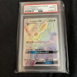 PSA 10 GEM MINT Leafeon GX 157/156 Ultra Prism Secret Rare Holo Pokemon Card - Image 1