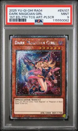 PSA 9 Dark Magician Girl Platinum Secret Rare EN107 7th Art Yugioh Card Stampede - Image 1