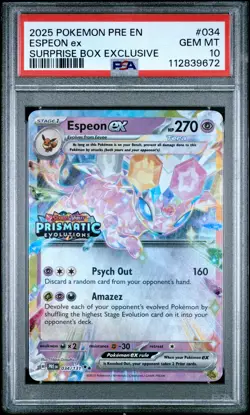 2025 POKEMON PRE EN-PRISMATIC EVOLUTIONS SURPRISE BOX EXCLUSIVE ESPEON EX PSA 10 - Image 1