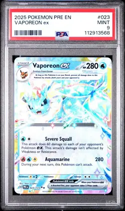 2025 Pokemon Pre En Prismatic Evolution Exclusive Vaporeon Ex PSA 9 - Image 1