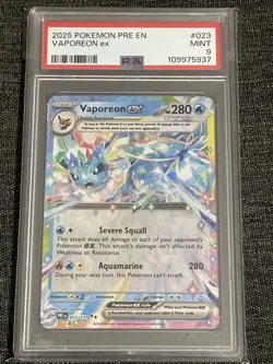 2025 Pokemon Pre En Prismatic Evolution Exclusive Vaporeon Ex PSA 9 - Image 1