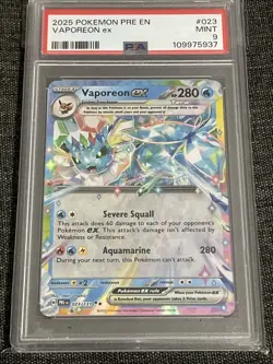 2025 Pokemon Pre En Prismatic Evolution Exclusive Vaporeon Ex PSA 9 - Image 2