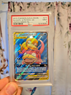 PSA 9 Slowpoke & Psyduck GX 217/236 Unified Minds Pokemon Card 2019 Mint - Image 1