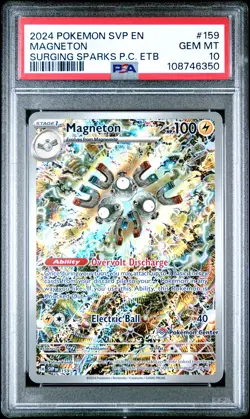 2024 POKEMON SVP SURGING SPARKS POKEMON CENTER ETB PROMO #159 MAGNETON PSA 10 - Image 1