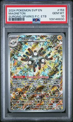 2024 POKEMON SVP SURGING SPARKS POKEMON CENTER ETB PROMO #159 MAGNETON PSA 10 - Image 1