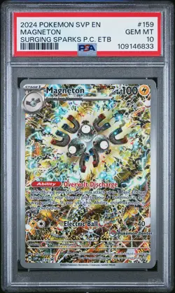 2024 POKEMON SVP SURGING SPARKS POKEMON CENTER ETB PROMO #159 MAGNETON PSA 10 - Image 1