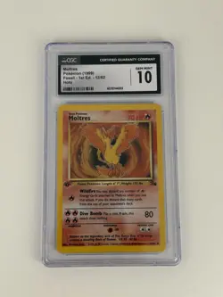 1st Ed Moltres Holo Rare 1999 WOTC Pokemon Card 12/62 Fossil CGC 10 GEM MINT - Image 1