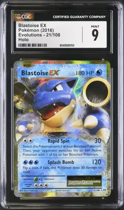 CGC 9 MINT Blastoise EX 21/108 Holo Ultra Rare XY Evolutions 2016 Pokemon Card - Image 1