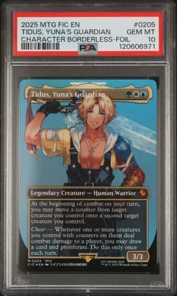 PSA 10 GEM MINT Tidus, Yuna's Guardian 0205 Borderless Foil Final Fantasy MTG - Image 1