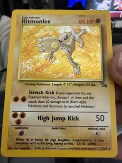 1999 Pokemon Unlimited Fossil Hitmonlee 7/62 Holo LP NM B50 - Image 1