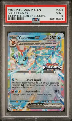 2025 POKEMON PRE EN-PRISMATIC EVOLUTIONS #023 VAPOREON EX PSA 9 - Image 1
