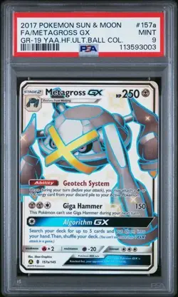 2017 POKEMON SUN & MOON GUARDIANS RISING #157A FULL ART/METAGROSS GX PSA 9 - Image 1