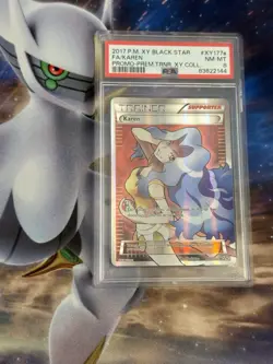 PSA 8 - Pokemon Karen #XY177a 2017 Black Star Promo Premium Trainer FA - Image 1