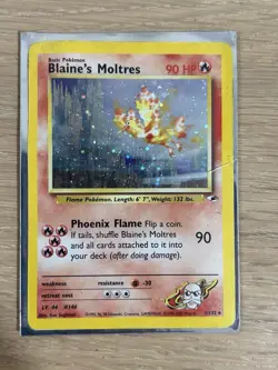 Pokemon Card Blaine's Moltres Gym Heroes 1/132 WotC Vintage 2000 Holo Rare SWIRL - Image 1